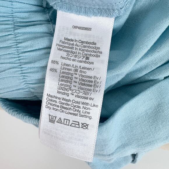 Madewell Linen Blend Pull On Straight Crop Pant Blue Heron Pockets US 8 NWT - Picture 7 of 14